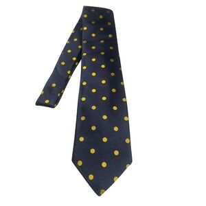 Paul Fredrick Mens Navy Blue Yellow Polka Dot Necktie 100% Italian Silk NWT